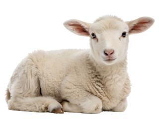 Cute Lamb Lying Down Isolated on transparent background cutout, PNG file, Cutout file