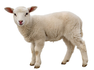 Fototapeta premium Portrait of a Cute Lamb Isolated on transparent background cutout, PNG file, Cutout file