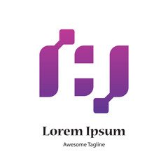 h letter tech shape creative logo design