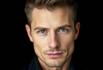 Fototapeta premium Male face portrait on black background