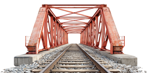 Red steel railroad bridge isolated on white background