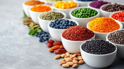 Vibrant Bowls of Colorful Superfoods and Nuts A Healthy and Nutritious Food Concept
