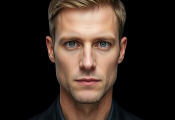 Fototapeta premium Photorealistic male portrait on black background