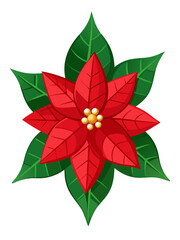 Red poinsettia flower christmas plant holiday season floral design festive botanical illustration vector art