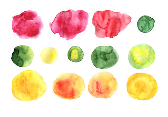 a set of abstract multicolored spots with watercolor background Summer