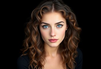 Fototapeta premium Photorealistic female portrait with brown hair and blue eyes