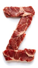 Letter Z made of raw meat on white background isolated. Alphabet	