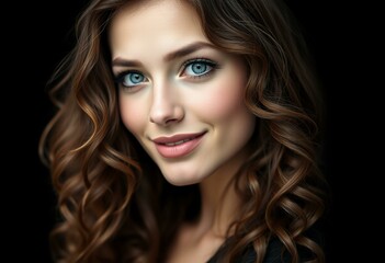 Naklejka premium Female portrait on black background