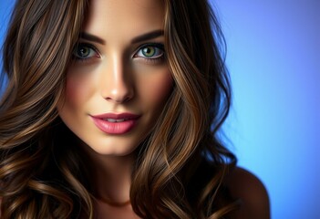 Naklejka premium Glamorous woman with brown hair and green eyes
