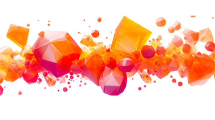 Geometric shapes cluster with orange, pink, cut out transparent