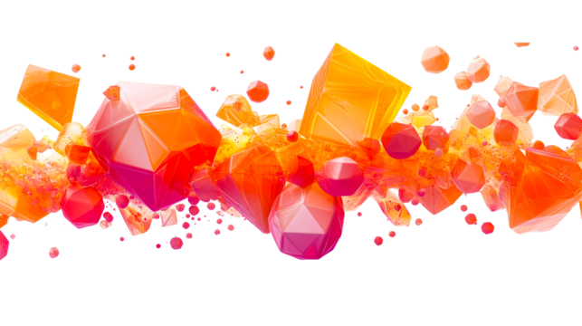 Geometric shapes cluster with orange, pink, cut out transparent