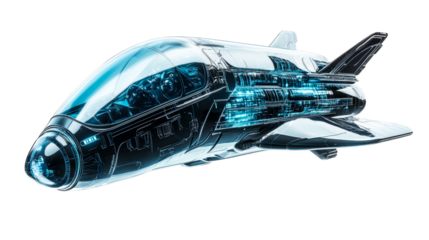 Futuristic spacecraft design with intricate internal lighting, cut out transparent