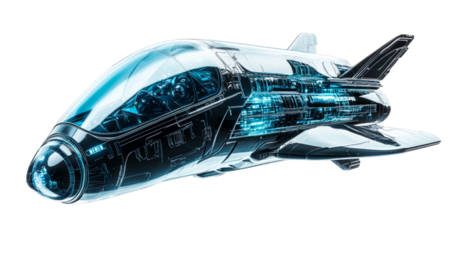 Futuristic spacecraft design with intricate internal lighting, cut out transparent
