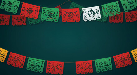 Celebrate mexican fiesta cinco de mayo with colorful papel picado banner decoration background design