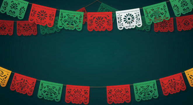 Celebrate mexican fiesta cinco de mayo with colorful papel picado banner decoration background design