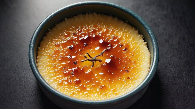 A gourmet cr&egrave;me br&ucirc;l&eacute;e dessert ready to serve