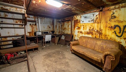 Abandoned Bunker Living Quarters with Vintage 1960s Decor