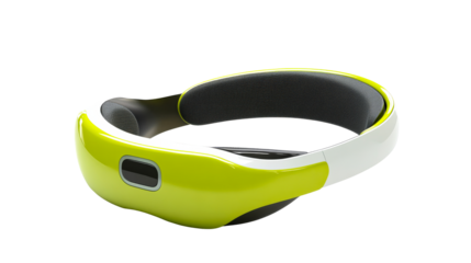 Wearable device, headset in green and white color, cut out transparent