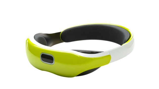 Wearable device, headset in green and white color, cut out transparent