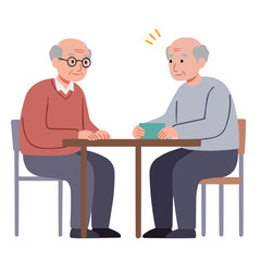 Fototapeta premium Elderly men by empty table - lonely senior men sitting at empty table.