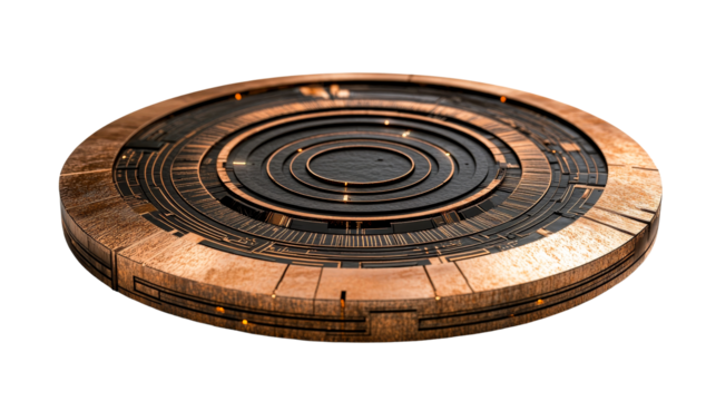 Copper-colored technical wheel object, circles design, cut out transparent