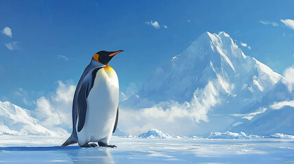 Obraz premium Penguin standing on ice antarctica wildlife animal arctic bird nature travel cold winter landscape icescape