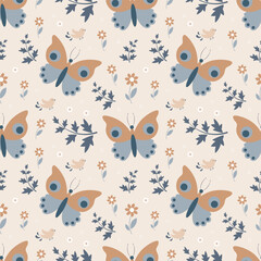 Seamless pattern with butterflies on a beige background