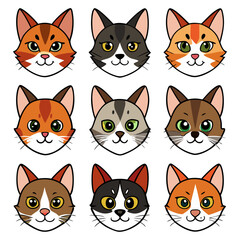 Cat face silhouette set bundle vector
