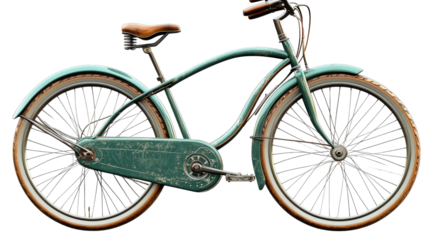 Aqua cruiser bicycle with brown seat, cut out transparent