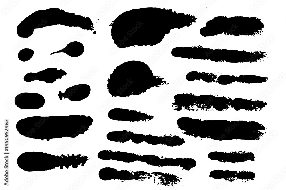 Aufkleber vector brush stroke textures of different shapes. paint text boxes and paintbrush collection. grunge