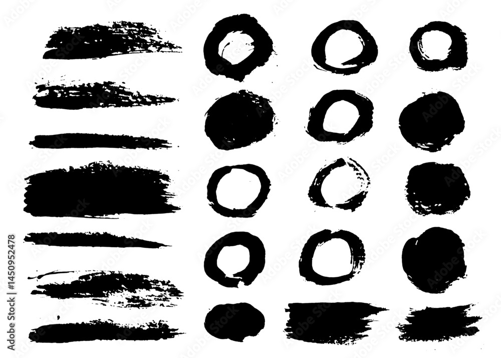 Aufkleber vector brush stroke textures of different shapes. paint text boxes and paintbrush collection. grunge