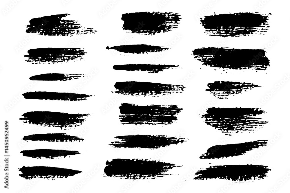 Aufkleber Vector brush stroke textures of different shapes. Paint text boxes and paintbrush collection. Grunge banners for authentic design vibe. Painted backgrounds