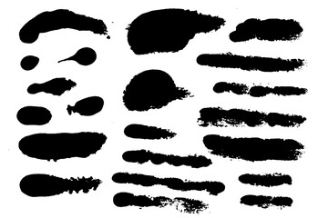 Vector brush stroke textures of different shapes. Paint text boxes and paintbrush collection. Grunge banners for authentic design vibe. Painted backgrounds