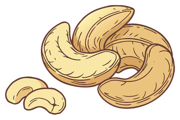 13 Cashew nuts, pile of golden crescent-shaped nuts, close-up food photography, white background, high detail, soft lighting, textured surface, healthy snack, organic, raw cashews, crisp focus, studio