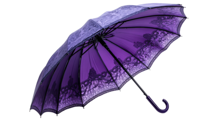 Open purple lace umbrella, protection from rain, cut out transparent