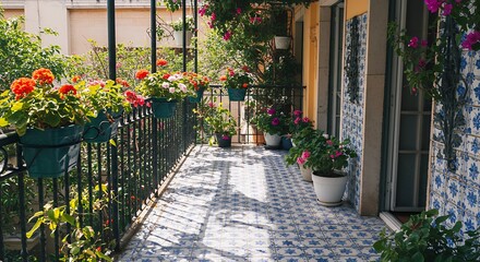 Naklejka premium Colorful balcony garden decor