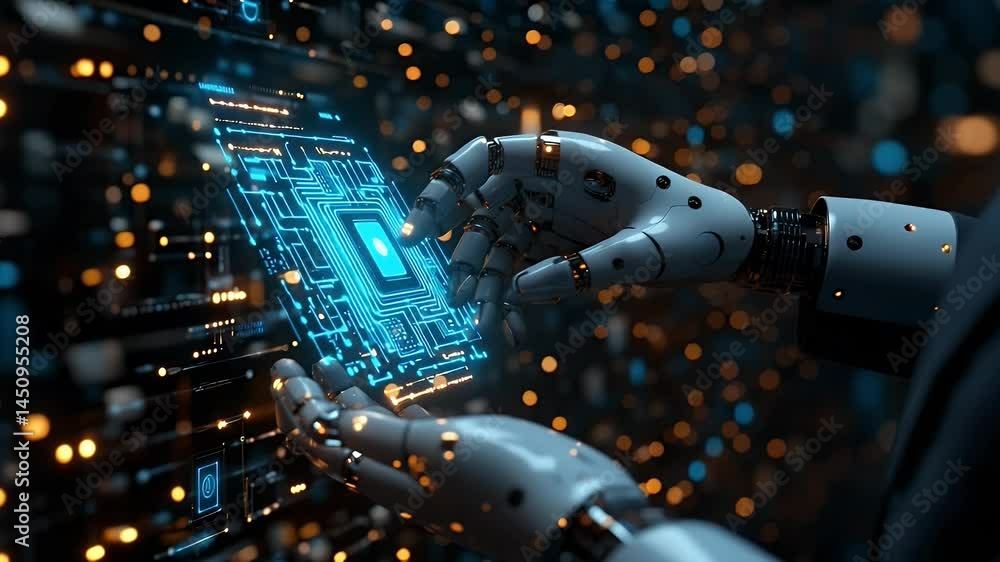 Poster robotic hands interact with a complex circuit board