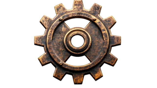 Industrial metallic gear, cogwheel shape component, cut out transparent