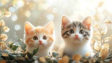 Two adorable kittens in autumnal setting