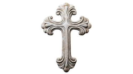 Ornate carved cross religious symbol, cut out transparent