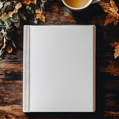 Blank Notebook Autumn Leaves Flatlay Mockup