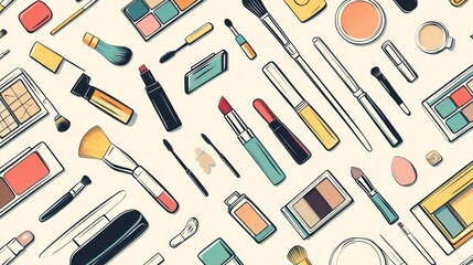 Colorful makeup tools and products