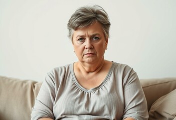 Portrait of an overweight woman with a gloomy expression