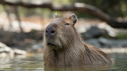 A Capybara lounging in water, enjoying the serene moment