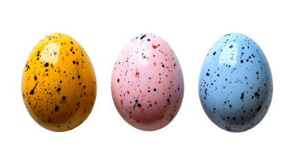 Three decorative eggs, yellow, pink, blue, cut out transparent