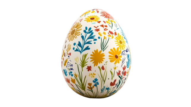 Floral patterned egg, holiday celebration, isolated, cut out transparent