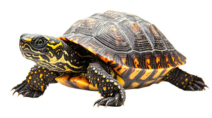 Fototapeta premium Ornate box turtle with shell, reptile detailed portrait, cut out transparent