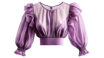Sheer lilac blouse with ruffle detail, cut out transparent