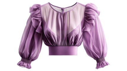 Sheer lilac blouse with ruffle detail, cut out transparent