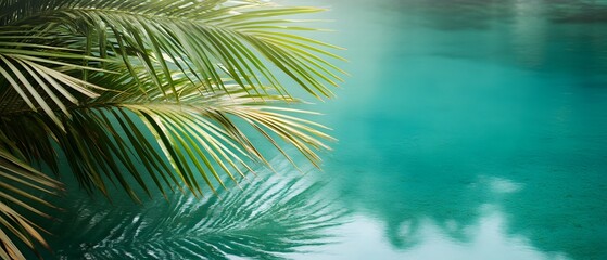 Obraz premium Serene Teal Water Palm Leaves Tropical Summer